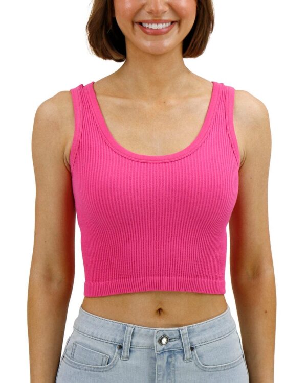 Women's Ribbed Pure Cotton Cropped Tank Top - Pink | Stylish & Comfortable Summer Essential - Image 3